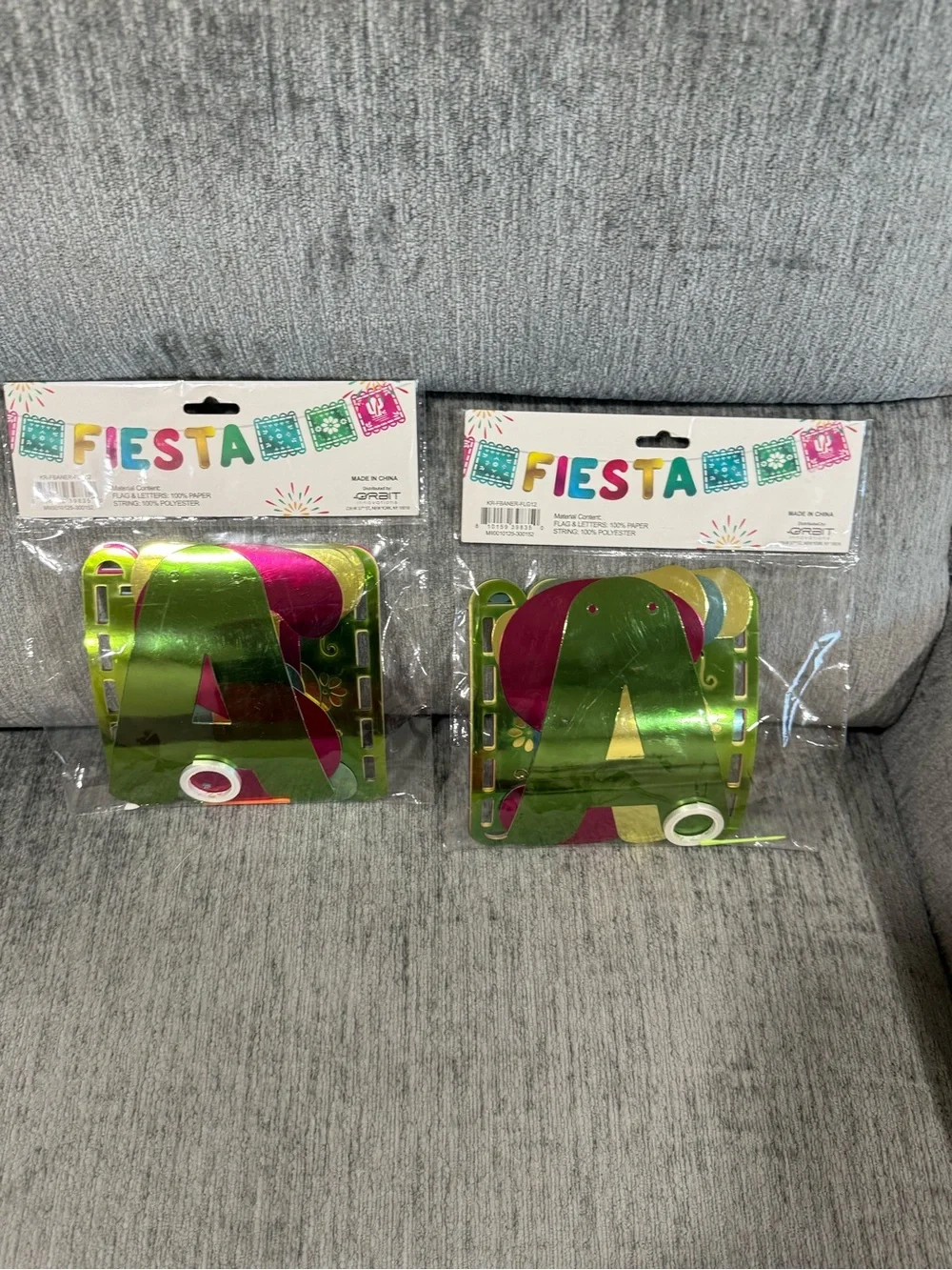 Fiesta Metallic Green and Pink Letter and flag Banner